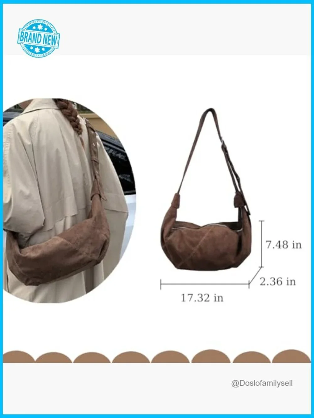 Faux Suede Hobo Shoulder Bag Crossbody Tote Slouchy Handbag Vintage